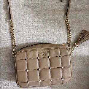 Michael Kors Beige Quilted Crossbody Bag with Gold Chain
